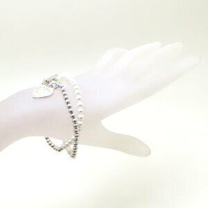 TIFFANY Return to Tiffany Wrap Beaded Bracelet Diamond Pearl Silver